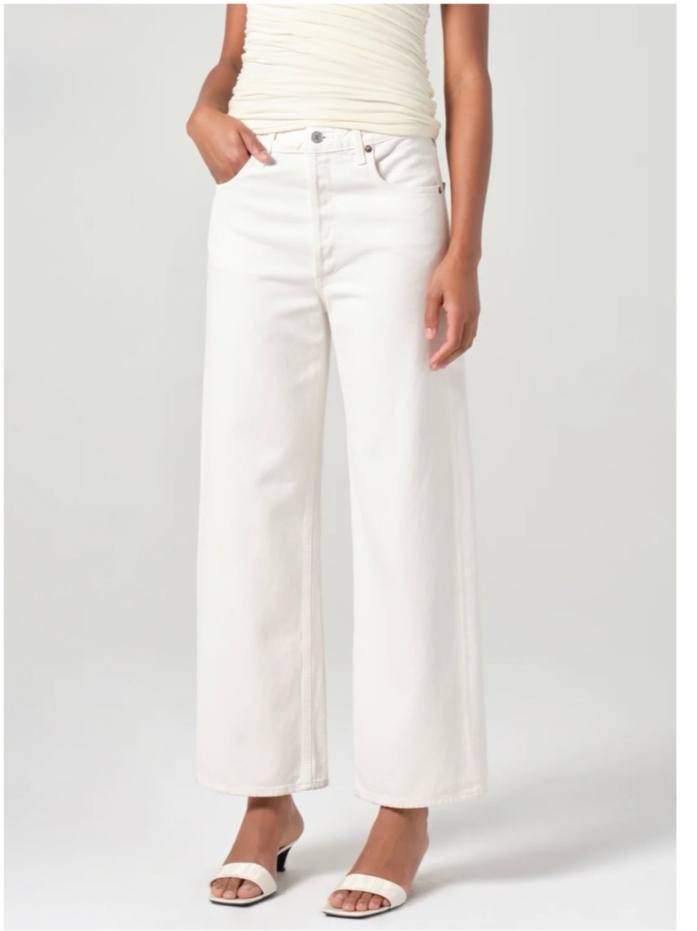 Agolde Ren High Rise Wide Leg Jeans Cream Denim Ankle